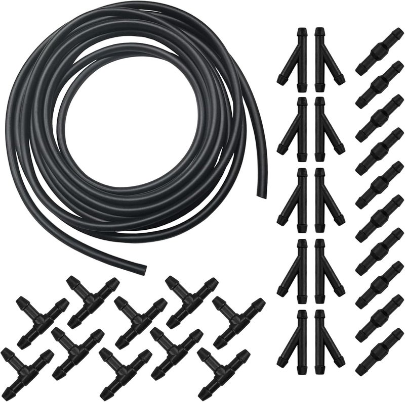 lekudo Pack-30 Car Windshield Washer Hose Kit, 13 Ft Flexible Leak-proof Rubber Hose, with T-type Y-type I-type Hose Connector, Universal Connection Water Pump and Nozzle Accessories for Cars (Black) - Image 1
